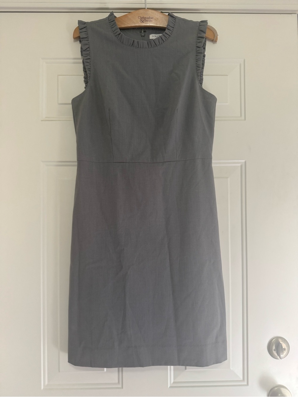 J. Crew Gray Sleeveless Ruffle-Neck Sheath Dress